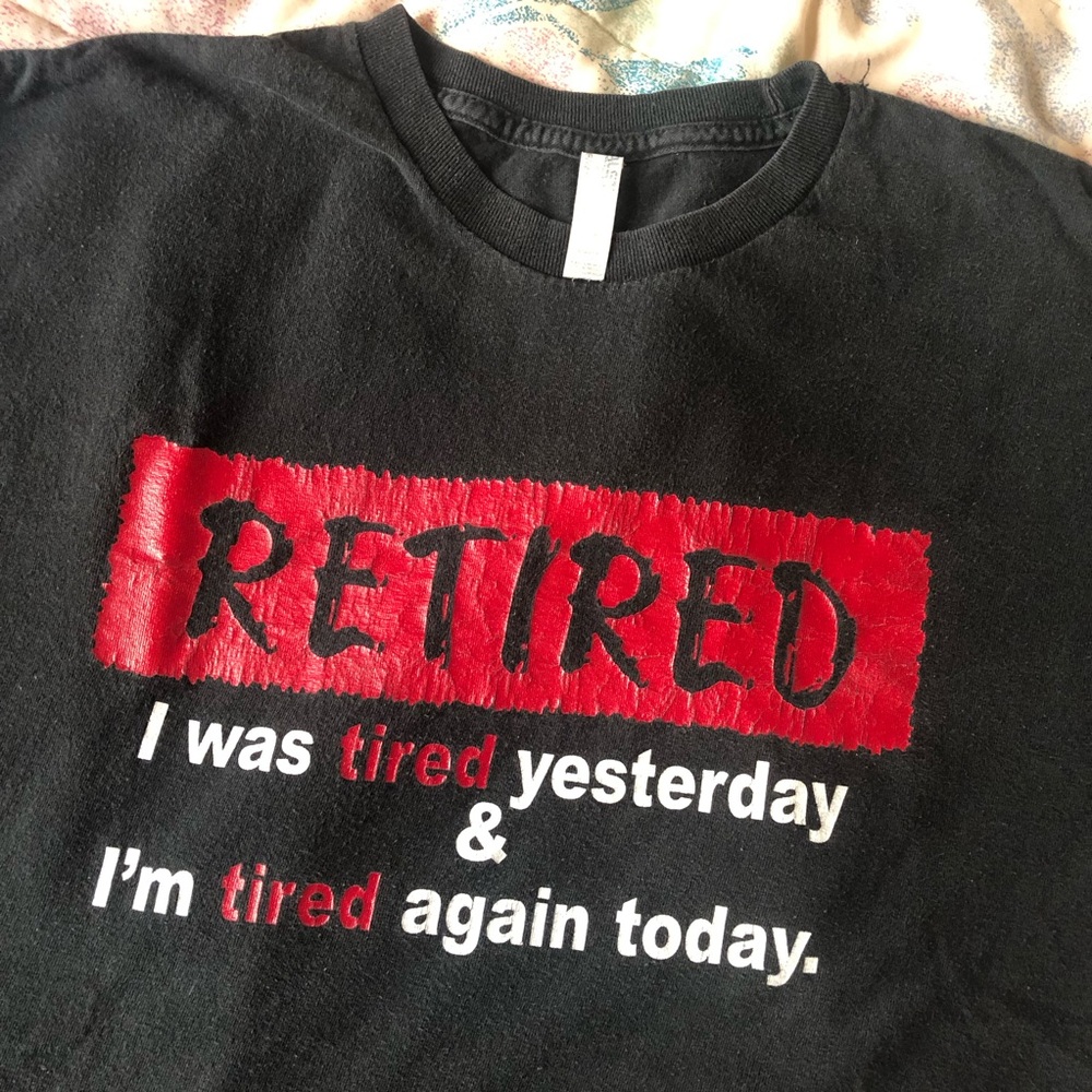 Vintage RETIRED Novelty Tee - Black, Red, and White - XL
